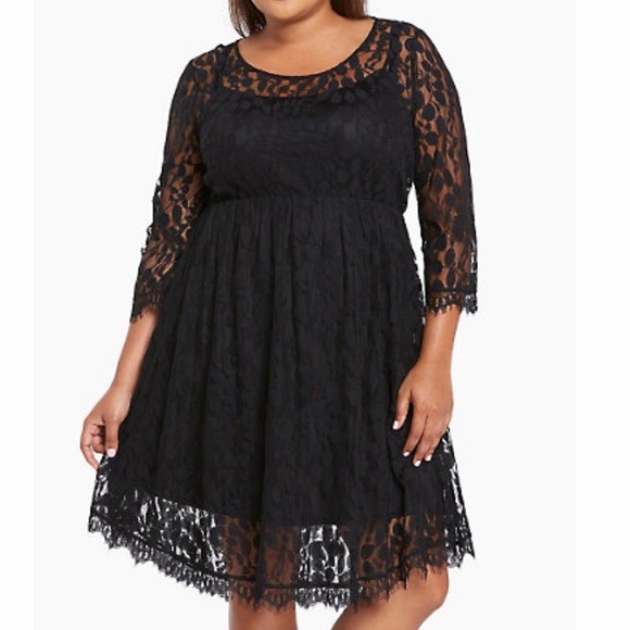 torrid Dresses & Skirts - Torrid black lace V-HEM SKATER DRESS plus 16 midi